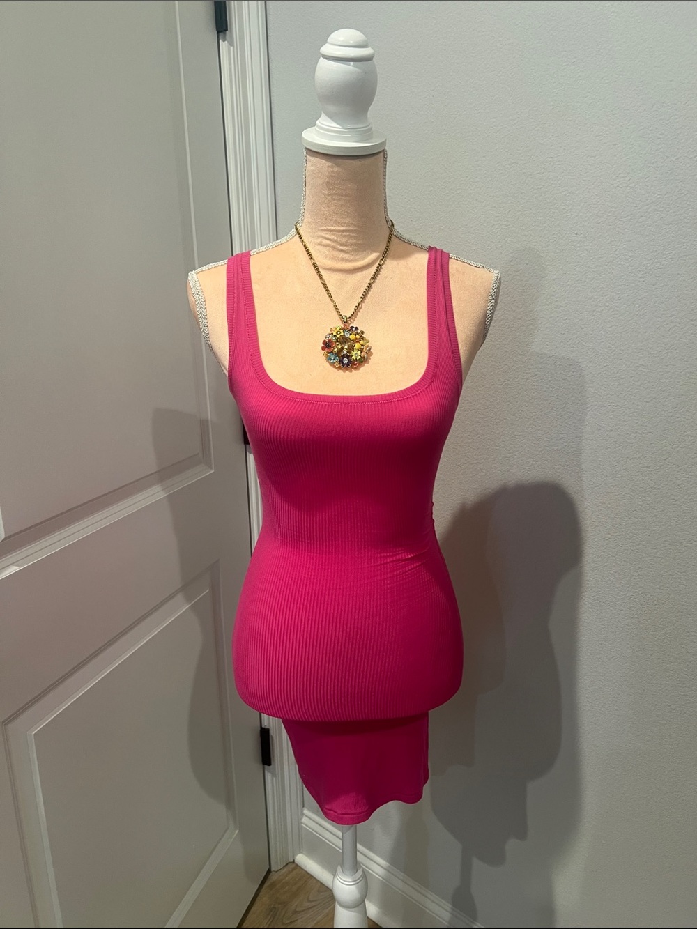 Skims Pink Ribbed Tank Mini  Dress - XXS Never Worn-NWOT